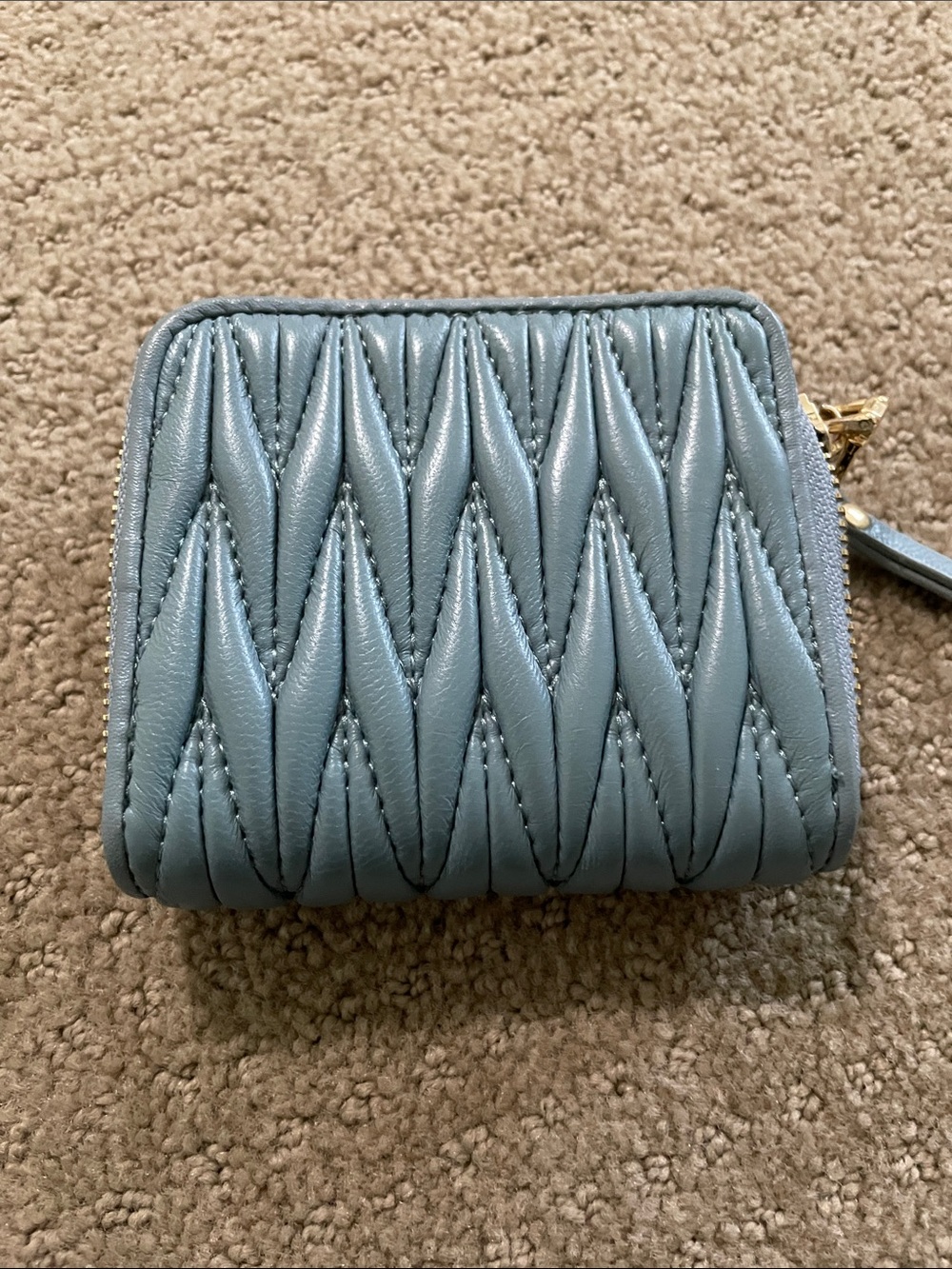 Quilted Zip Wallet - Dusty Blue